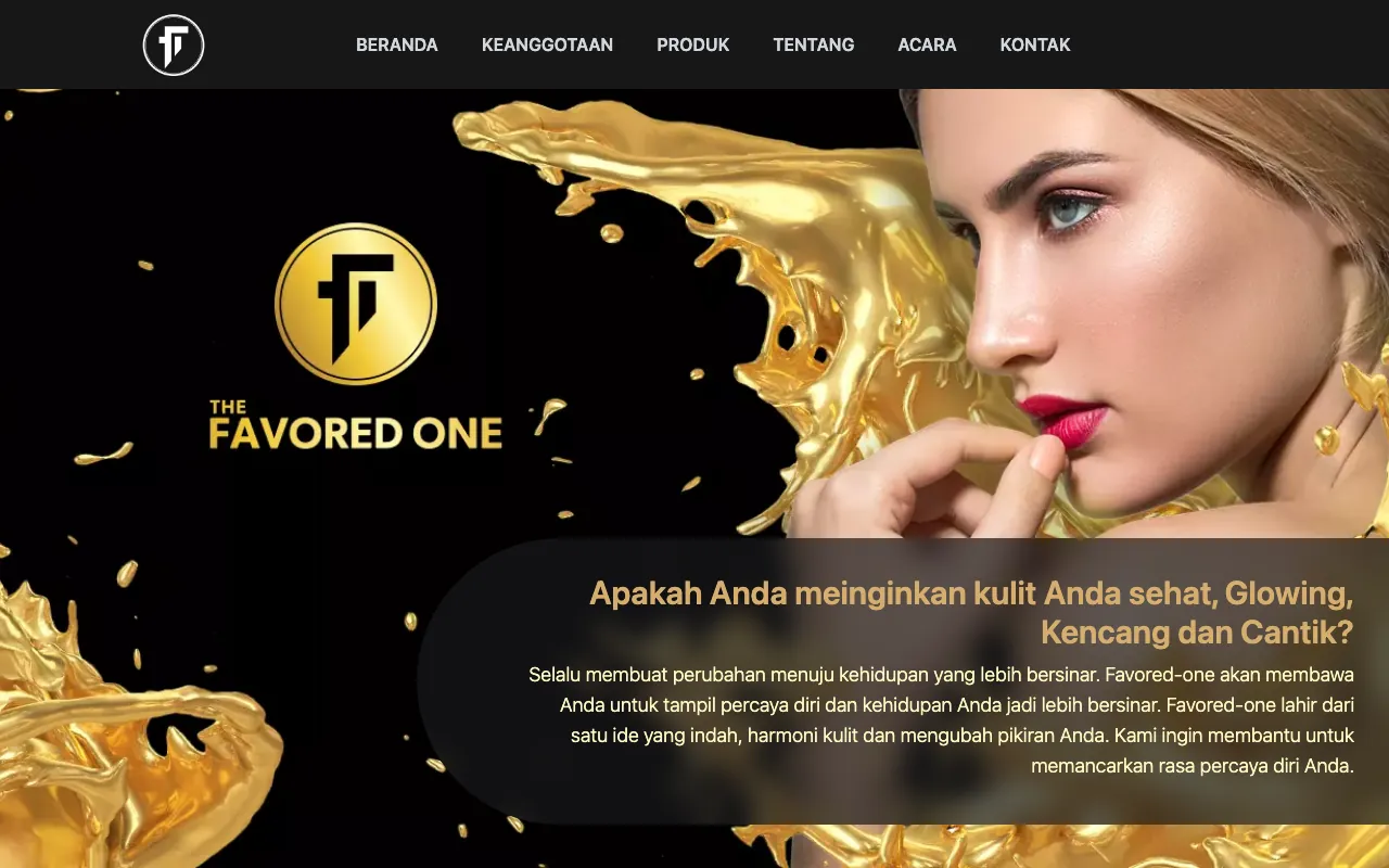 Halaman website brand skincare The Favored One